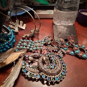 Paparazzi Silver Earrings with Blue and Green Accents